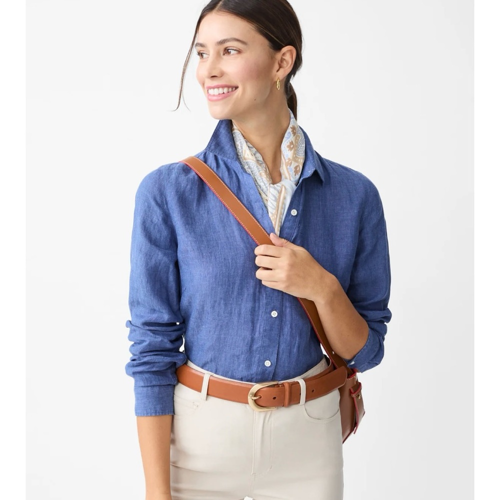 NWOT J. McLaughlin 100% Linen Blue Britt Button Top Shirt Women Size Large